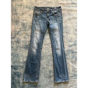 Miss Me Ripped Distressed Rhinestone Embroidered Boot Cut Jeans 29